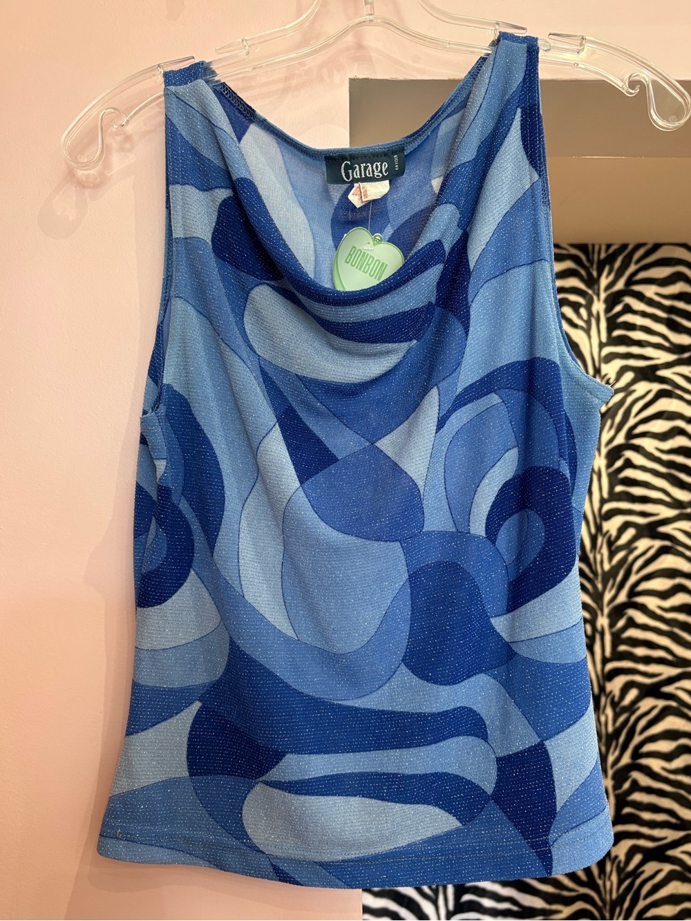 Vintage Y2K Garage Blue Swirl Cowl Neck Camisole